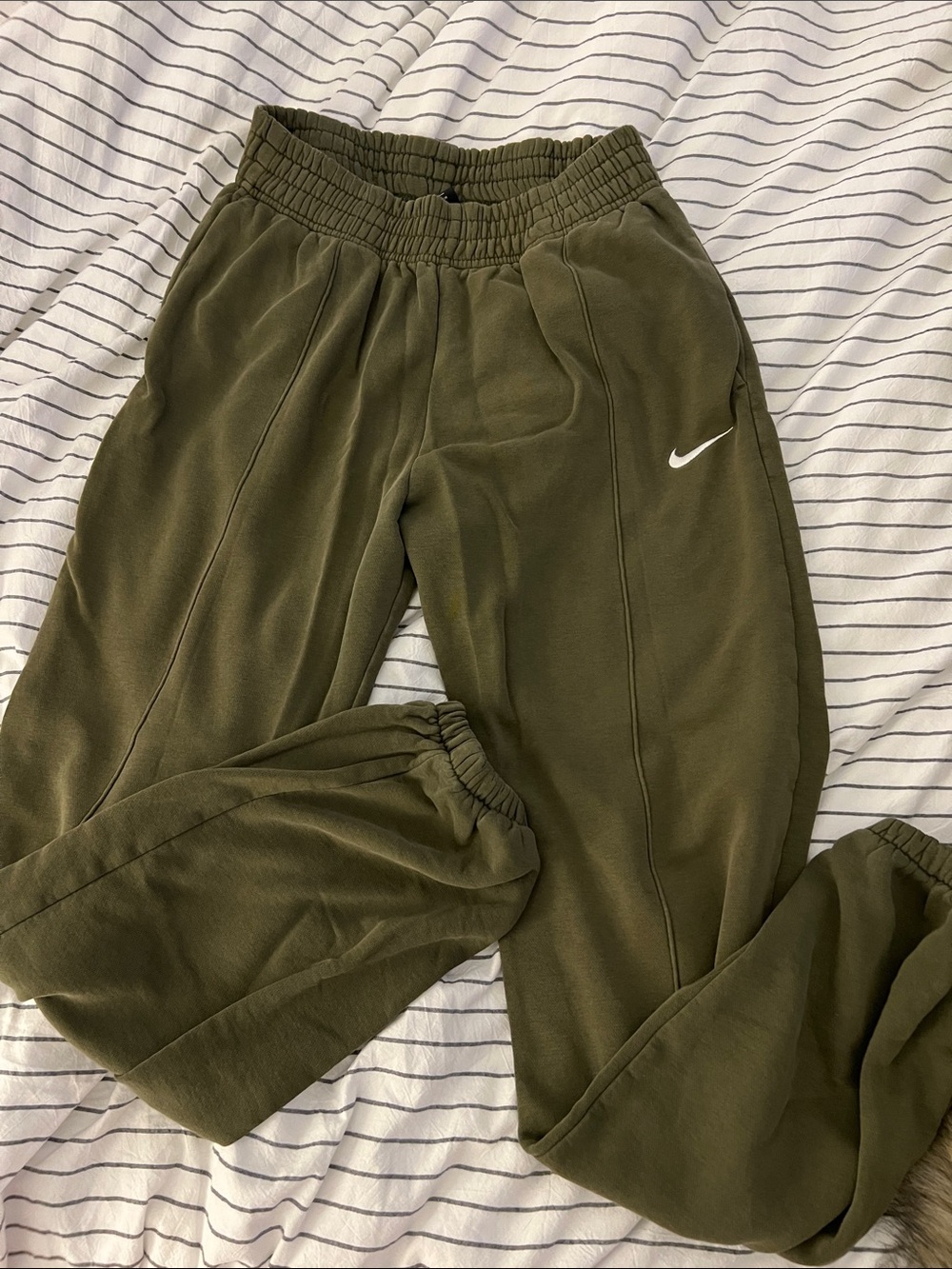 Nike Olive Green Fleece Joggers with White Swoosh